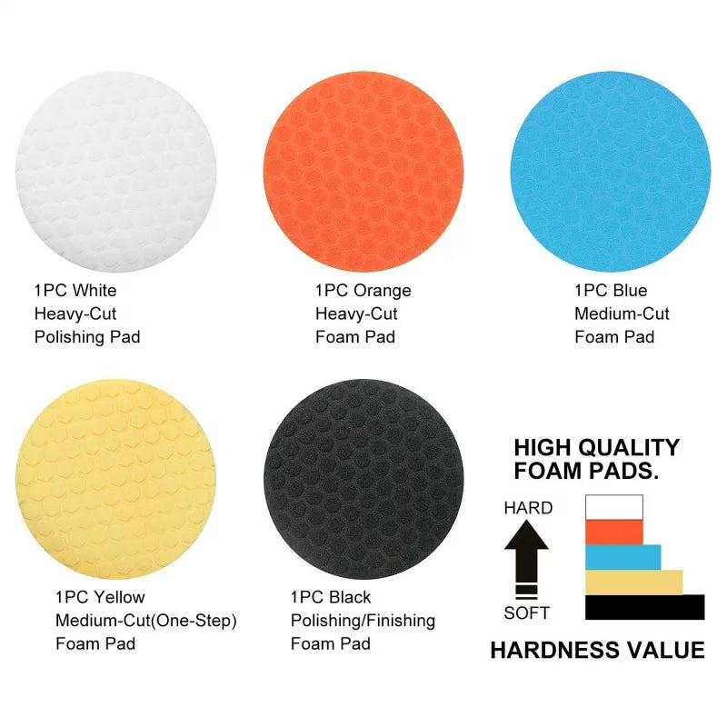 Car Polishing Pad Kit – 5 Foam Pads for Drill Polisher