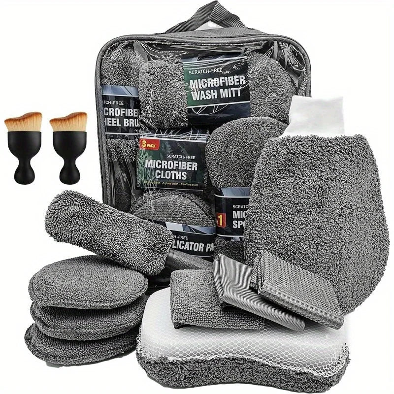 11-Piece Car Cleaning Kit – Brushes, Mitts & Towels